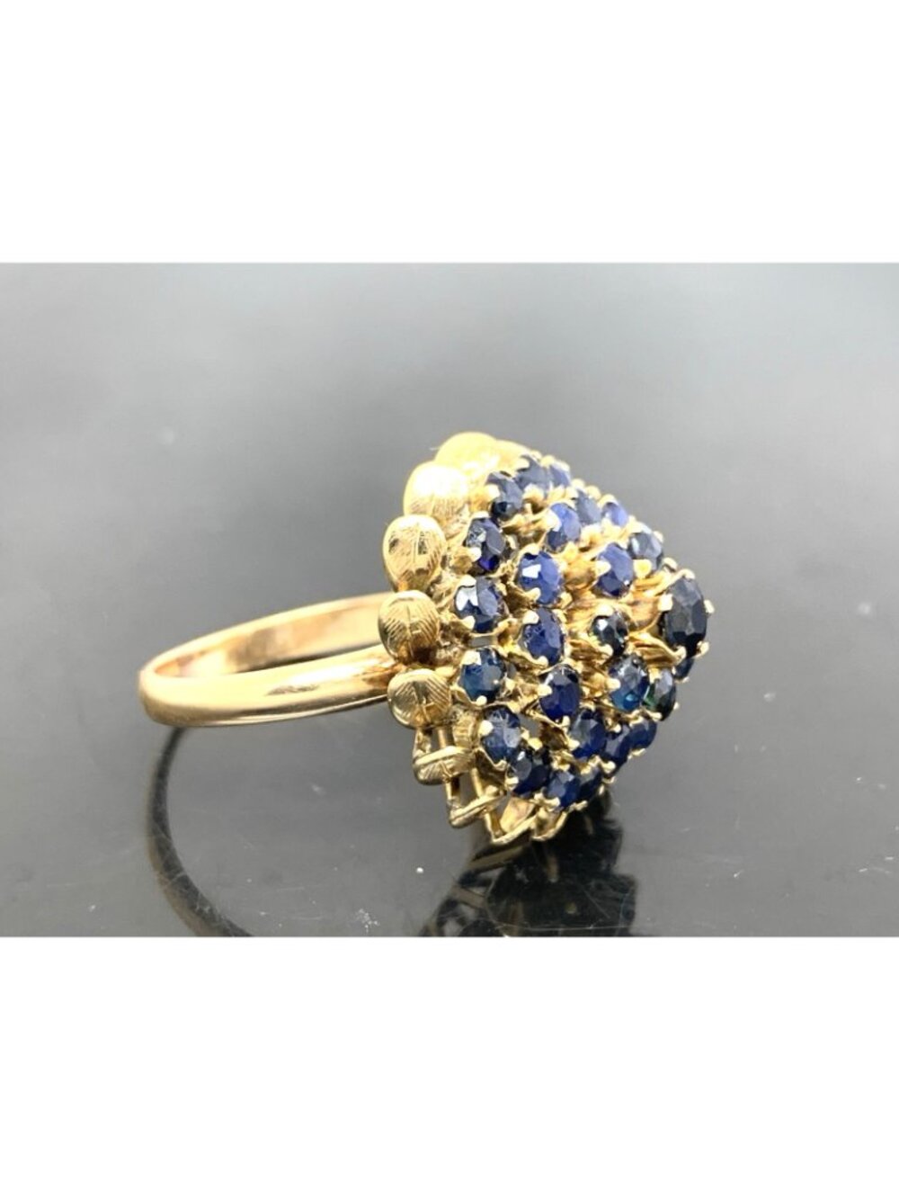Blue Sapphire Dome Cocktail Women's Ring 14k Yellow Gold Estate Jewelry Size 7 - Picture 4 of 16